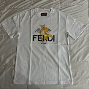 Fendi x FRGMT x Pokémon White Tee with Yellow and Black Dragonite Graphic